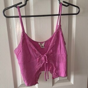 Pink Lace Trim Crop Top